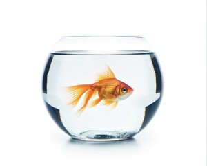 Goldfish in Fishbowl - Isolated on White Background for Aquarium or Pet Concept