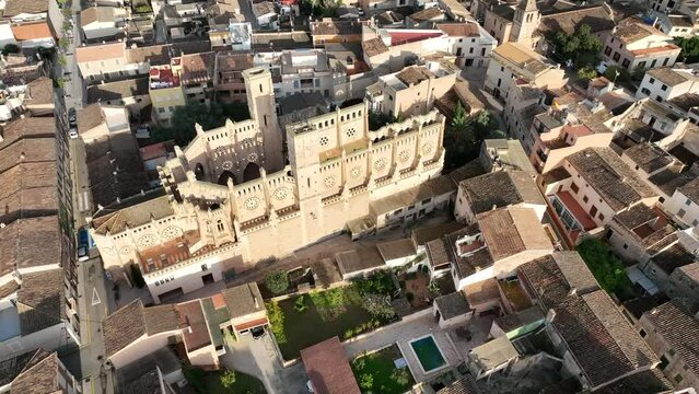 Aerial view Church Iglesia Nova, Son Servera, arta, Mallorca, Balearic Islands, Spain