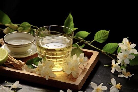Healthy Herbal Drink - Silver Needle Tea with Jasmine and White Flower Detail