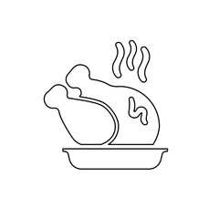 A large black outline roasted turkey on the center. Vector illustration on white background