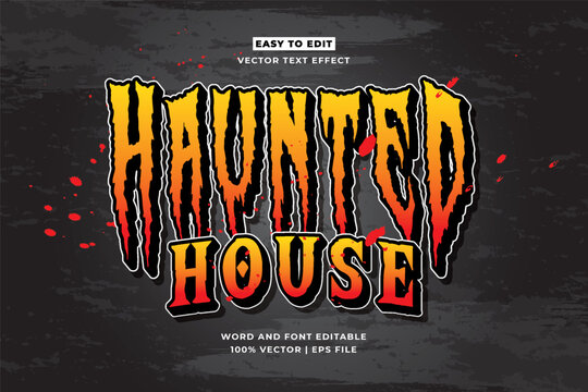Halloween Haunted House editable text effect 3d cartoon template vector design style. Grey and black background