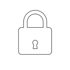 A large black outline padlock symbol on the center. Vector illustration on white background