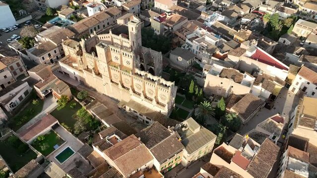 Aerial view Church Iglesia Nova, Son Servera, arta, Mallorca, Balearic Islands, Spain