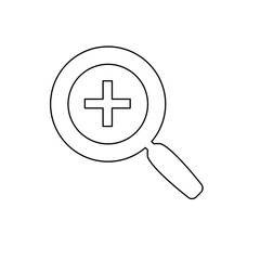 A large black outline zoom in symbol on the center. Illustration on transparent background