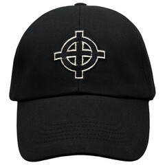 Black baseball cap with cross and circle (Celtic cross). Accessory for rockers, bikers, metalheads,...