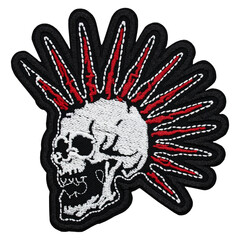 Mohawk Skull Embroidered Patch. Punk rock style. Accessory for rockers, metalheads, punks, goths.