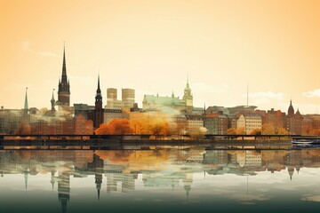 Cityscape with layered and gradient buildings in Hamburg. Generative AI