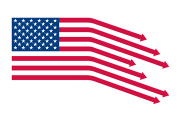 USA flag arrows pointing down. Simple vector infographic illustration. United States economy collapse. Financial crisis, recession, market downfall in America.
