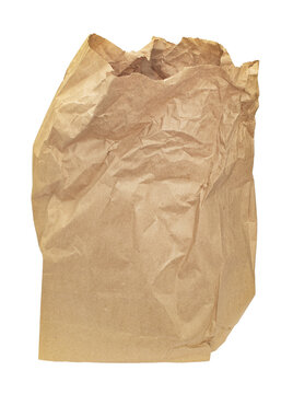 Old and wrinkled brown paper bag on white