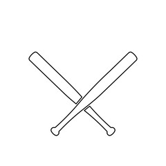 A large black outline baseball bats symbol on the center. Illustration on transparent background