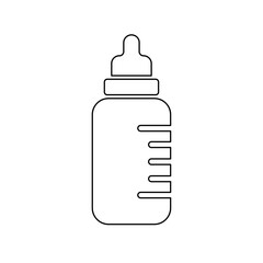 A large black outline feeding bottle symbol on the center. Vector illustration on white background