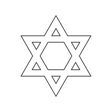 A large black outline star of David symbol on the center. Vector illustration on white background