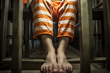 Fototapeta na wymiar Close up image of a person sitting in jail criminal behind bars in prison generative AI