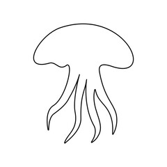 A large black outline jellyfish symbol on the center. Illustration on transparent background