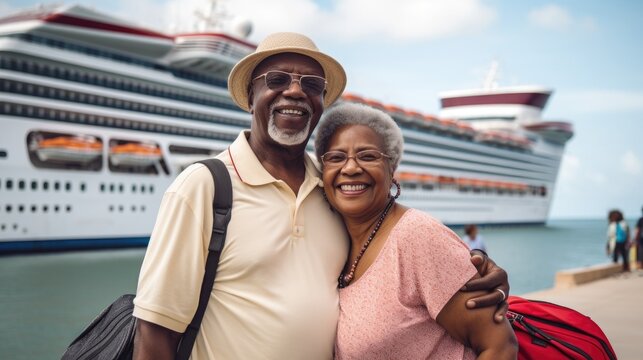 Black married couple enjoy a cruise travel.