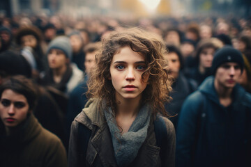 Obraz premium AI generative photo of female youngster student going to college with groupmates