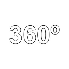 A large black outline 360 degree symbol on the center. Vector illustration on white background