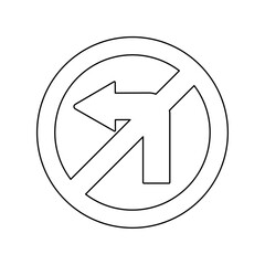 A large black outline no left turn sign on the center. Vector illustration on white background