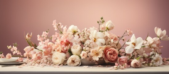 Wedding table with flower arrangement