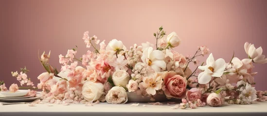 Gartenposter Wedding table with flower arrangement © AkuAku