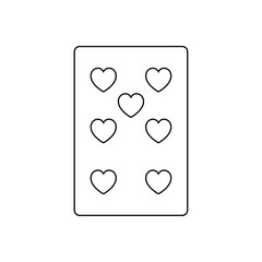 A large black outline seven of hearts playing card on the center. Vector illustration on white background