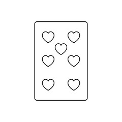 A large black outline seven of hearts playing card on the center. Illustration on transparent background