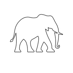 A large black outline elephant on the center. Vector illustration on white background