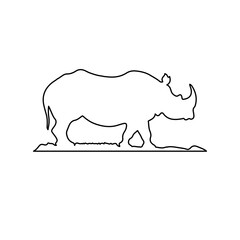 A large black outline wild rhino symbol on the center. Illustration on transparent background