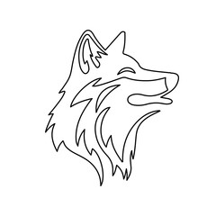 A large black outline wolf head on the center. Illustration on transparent background