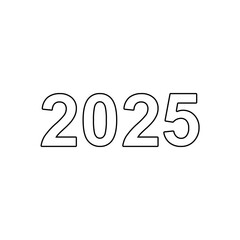 A large black outline 2025 year symbol on the center. Illustration on transparent background
