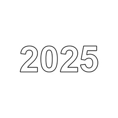 A large black outline 2025 year symbol on the center. Vector illustration on white background
