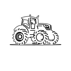 A large black outline tractor symbol on the center. Vector illustration on white background