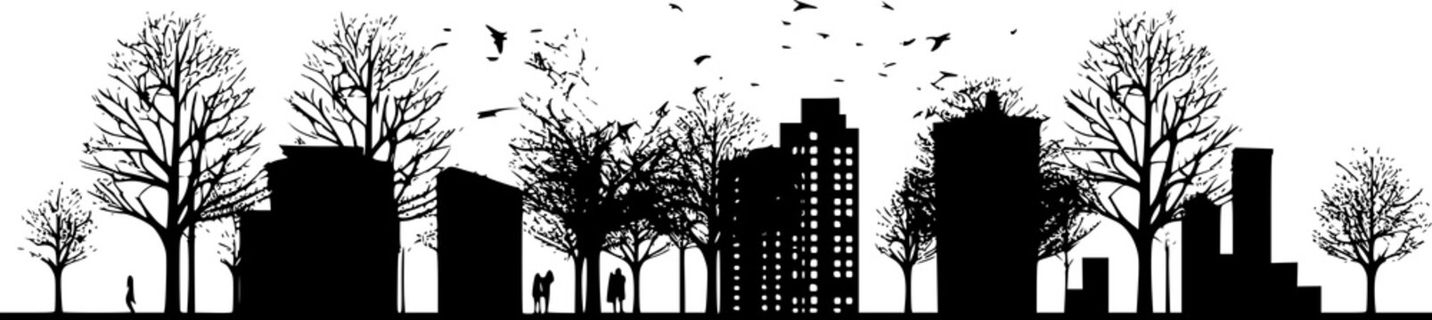 Unban cityscape with tree silhouette 