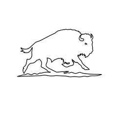 A large black outline wild buffalo on the center. Vector illustration on white background