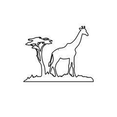 A large black outline giraffe symbol on the center. Vector illustration on white background