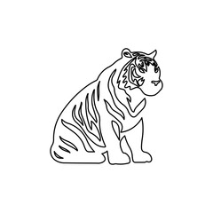 A large black outline sitting tiger symbol on the center. Vector illustration on white background