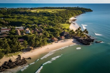 Aerial view of Trancoso, Porto Seguro, Bahia coastline. Generative AI