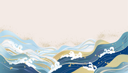 海　波のある和風背景イラスト
