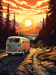 Van On A Road In A Forest