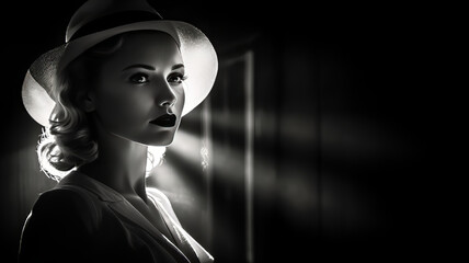 Film Noir with Fill Light. Generative AI.
A digital rendering of a woman in a film noir scene with a fill light adding atmosphere.