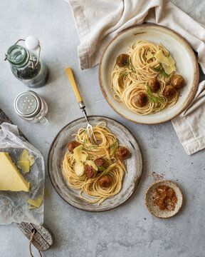 spaghetti with fish maetballs