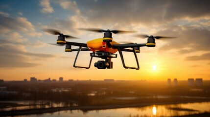 Fototapeta na wymiar quadcopter drone, featuring a digital camera, is presently airborne