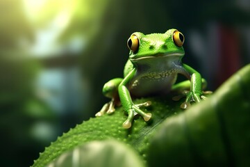 Tree Frog sitting on plant.