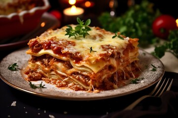Traditional italian food lasagne with meat sauce.