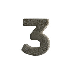 Number 3 with Stone material 3D render