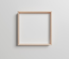 Square Wood Floating Frame Mockup. Minimalistic Square Wood Floater Frame Mockup. Wood Float Frame with Empty Space for Art Mockup. 3D Render.