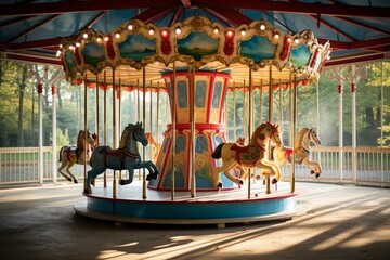 carousel with play equipment in a recreational space. Generative AI