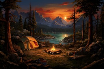 camping backdrop. Generative AI