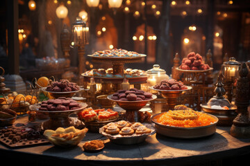 A traditional Indian sweet shop showcasing an array of mouthwatering Diwali sweets. Generative Ai.