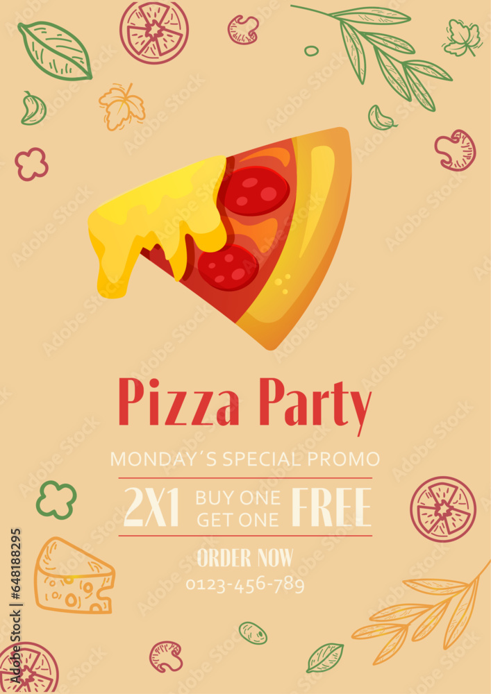 Wall mural vector pizza party flyer invitation template design